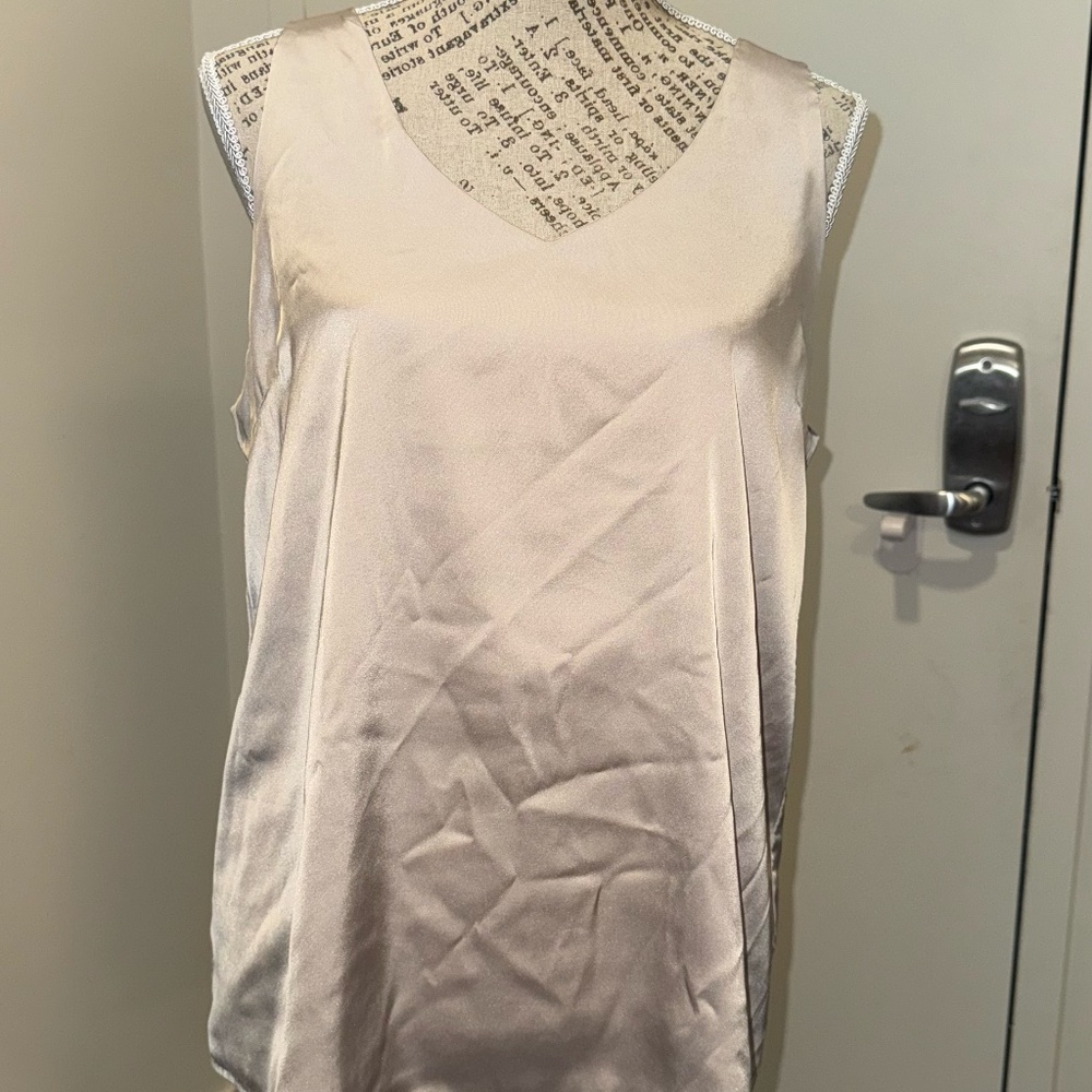 Champagne Satin V-Neck Sleeveless Blouse | Women’s Large | NWNT